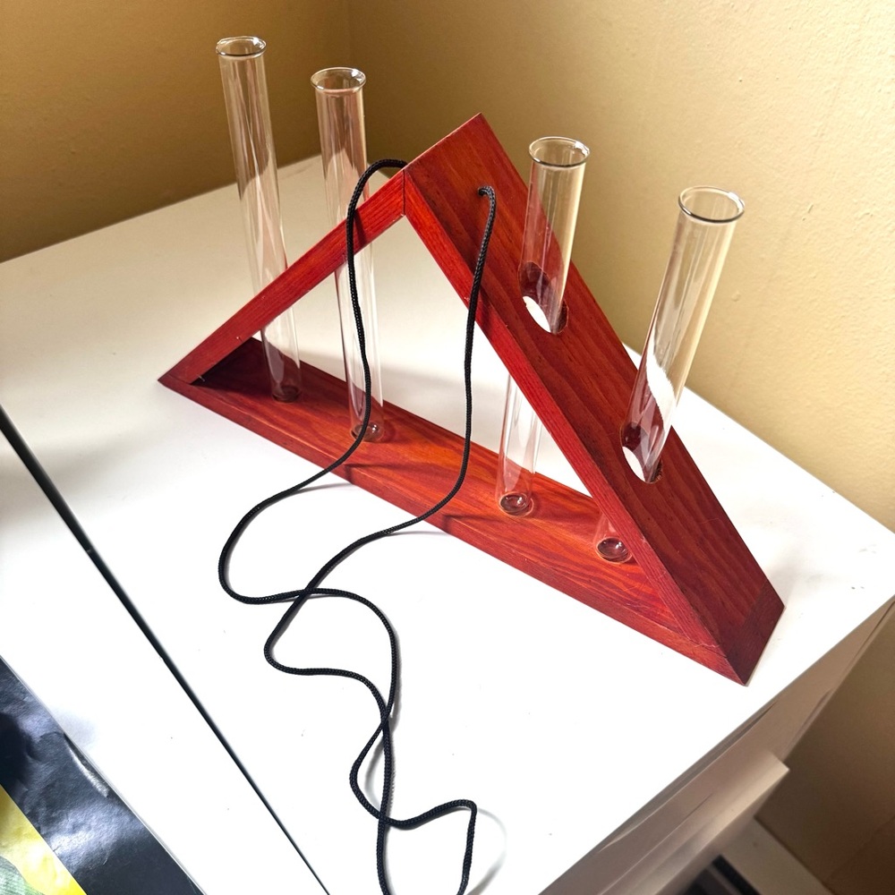 Plant Propagation Stand, Wood Window Hanging Triangle with Test tubes, handmade - Picture 3 of 12